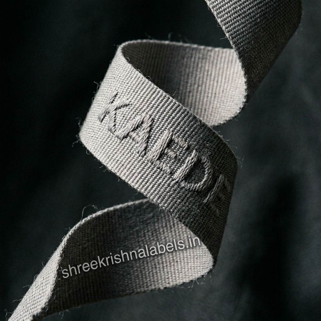 Woven label twisting like a ribbon — Shree Krishna Labels